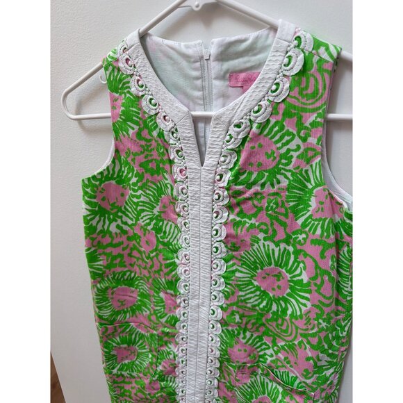 Lilly Pulitzer Girls Lion Shift Size 10 Sleeveless Floral Dress Pink & Green Cot - Picture 2 of 5